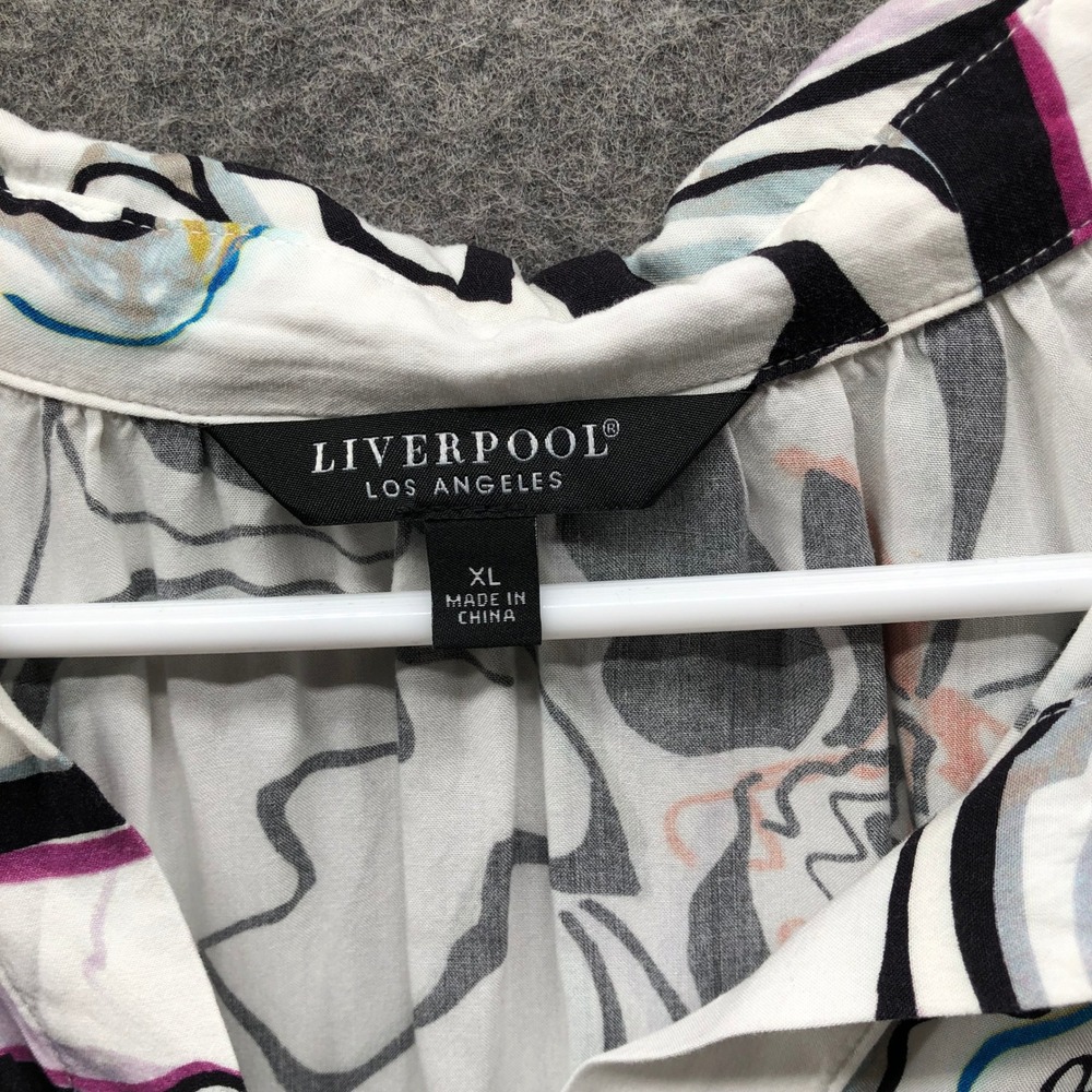 Liverpool Short Sleeve Blouse Womens XL Rayon White Floral Multicolor Dolman - Picture 3 of 8